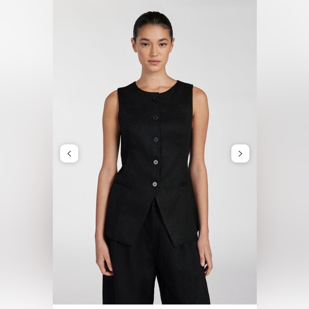 DISSH Alessia Black Linen Longline Vest NWT Size 4 Crewneck Button Front Womens